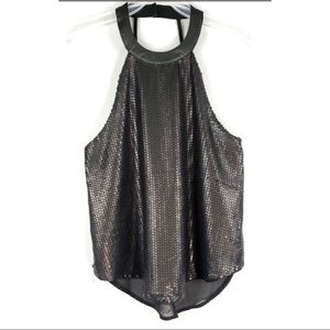 ASTR Halter Sequin Black Sheer Tank Top Size S
